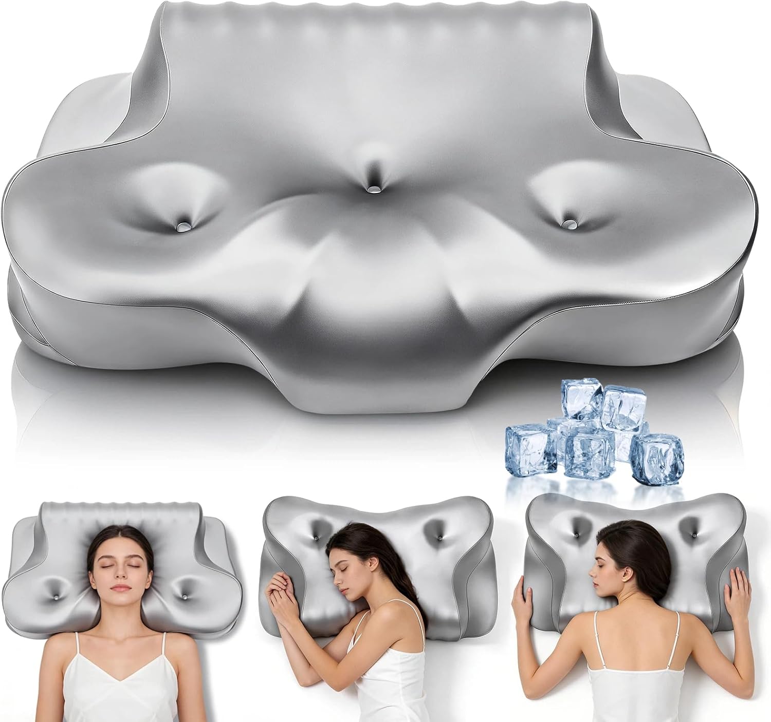 Dayme Cooling Orthopedic Cervical Pillow – Memory Foam Neck Support for Pain Relief, Ergonomic Gray Pillow for All Sleep Positions